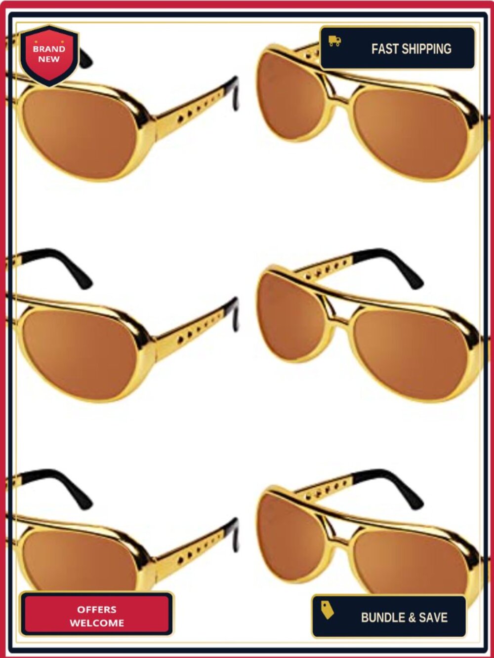 6 Pairs Aviator Sunglasses Rockstar Party Favor UV400